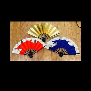 Decorative Gold, Red, and Blue Purple Japanese Fans Vintage